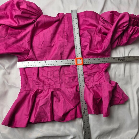 Hunter Bell New York Hot Pink Puff Sleeve Peplum Blouse - Picture 5 of 5